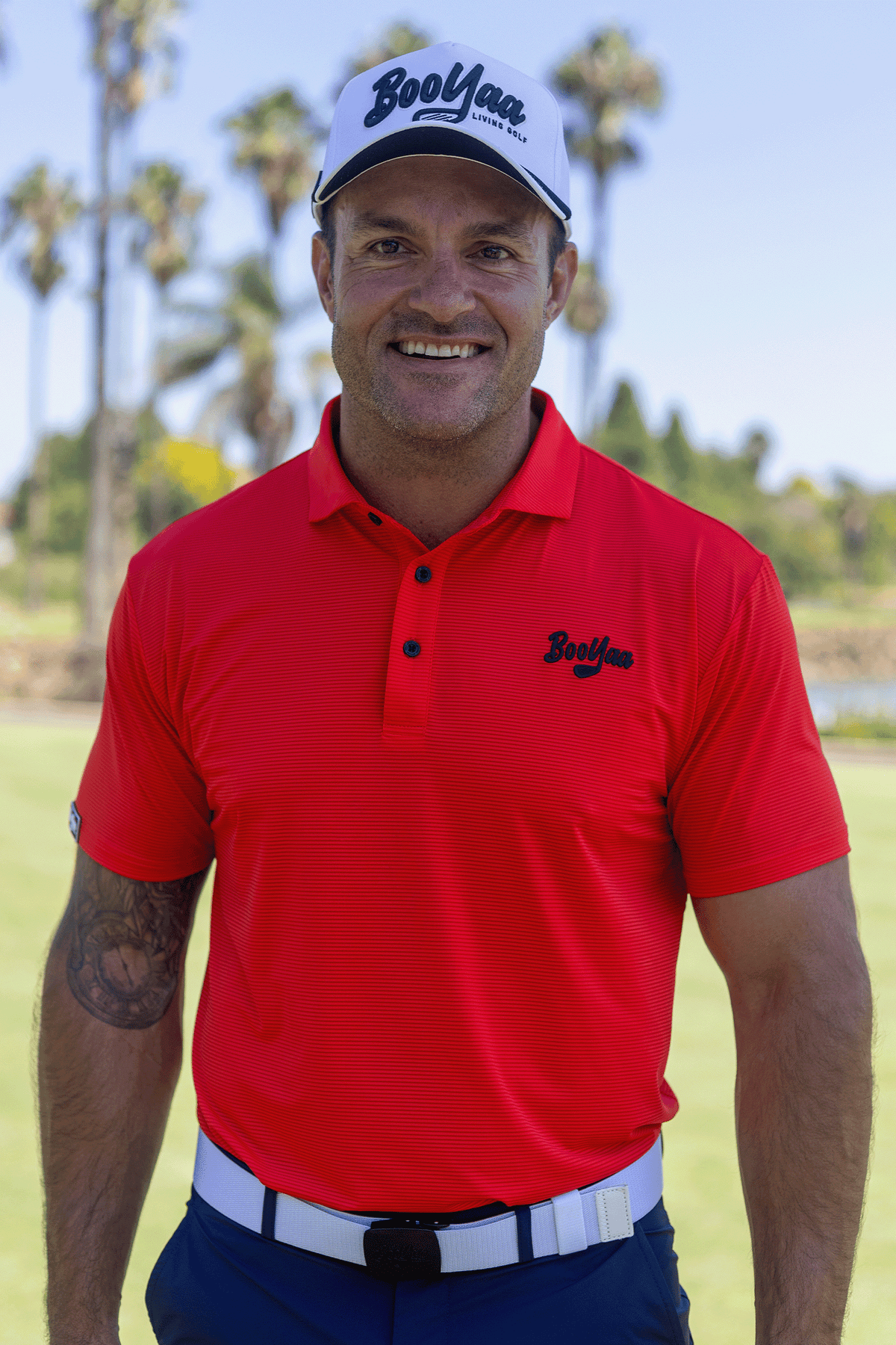 BooYaa Vintage Men's Golf Polo, Tiger Red, 4-Way Stretch, Moisture-Wicking