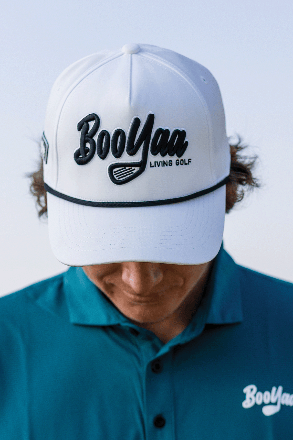 BooYaa Premium Golf Hat, White Classic 2.0 Cap, Black Underbrim, Adjustable Strap, Unisex