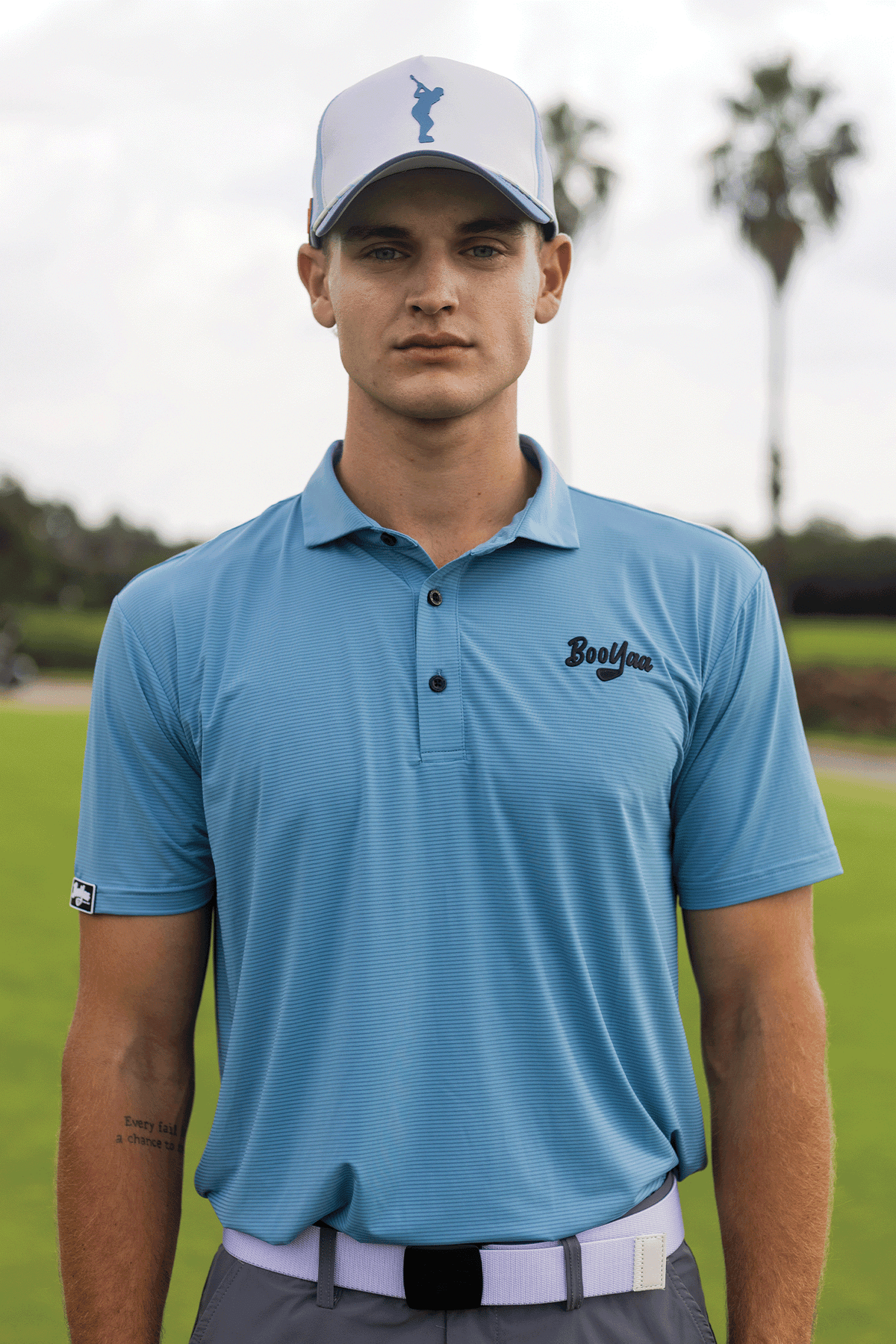 BooYaa Vintage Men's Golf Polo, Pinehurst Light Blue, 4-Way Stretch, Moisture-Wicking