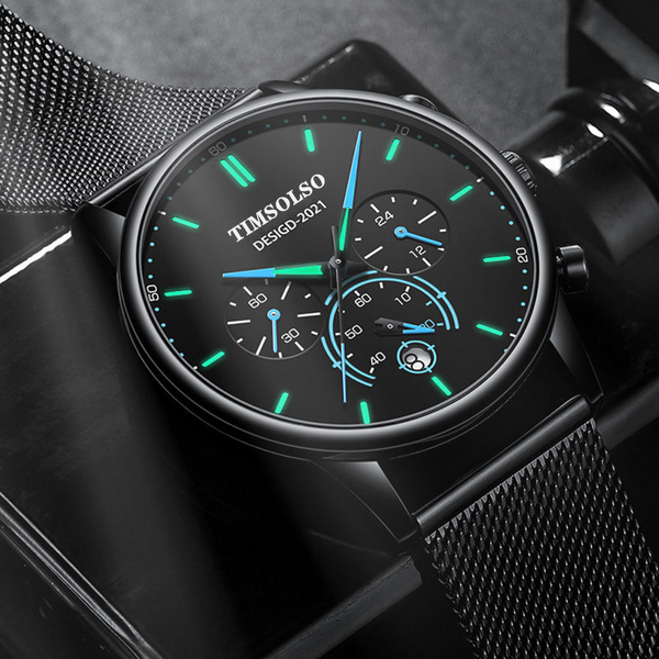 New Fashion Luminous Mens Watches Luxury Sport Quartz Mesh Strap Elegant Waterproof Wristwatch For Men