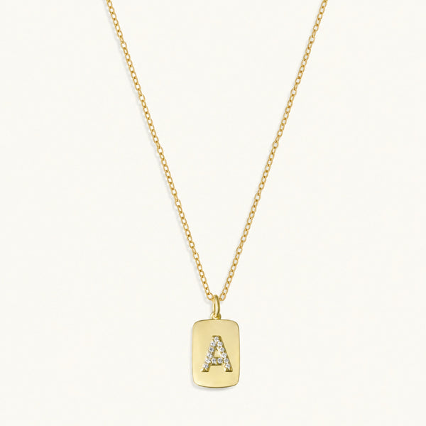 10k Initial Dog Tag Necklace