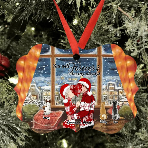 Personalized Kissing Couple Xmas Rectangle Ornament - Couple With Up to 3 Pets - Best Gift For Christmas - You Will Forever Be My Always - EWFNOK