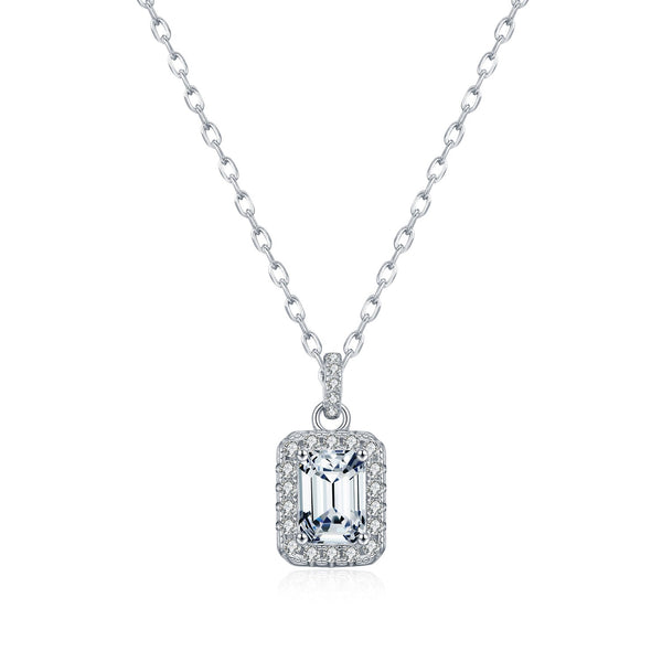 Emerald-Cut D-Color VVS1 Moissanite Pendant Necklace in Sterling Silver – Geometric Locket Style