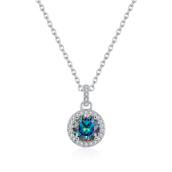 Geometric Rainbow D-Color VVS1 Moissanite Pendant Necklace in Sterling Silver