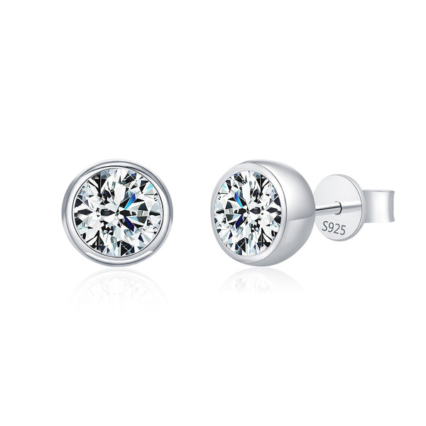 Round D-Color VVS1 Moissanite Stud Earrings in Sterling Silver – Minimalist Geometric Design
