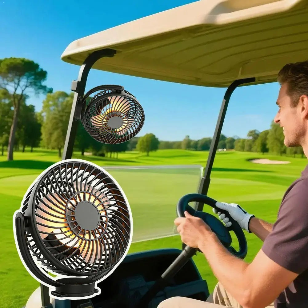 Magnetic Golf Cart Fan with Strap, Rechargeable with Night Light
