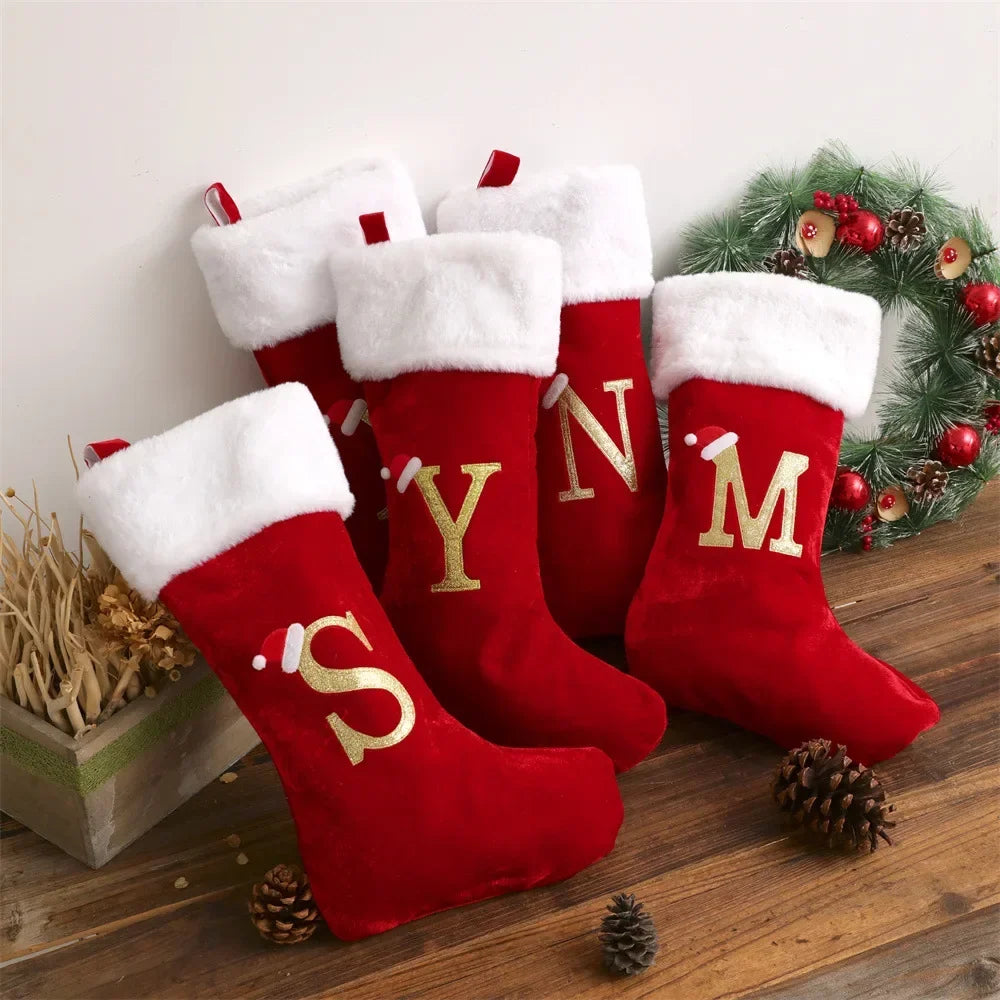 Embroidered Monogram Christmas Stocking,Xmas Sock Holiday Family Stocking for Christmas Fireplace Party Decoration