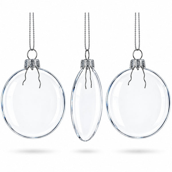 Set of 3 Flat Disc Clear Mini Glass Christmas Ornaments 2.85 Inches