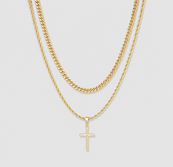 Small Cross Necklace Gold Set