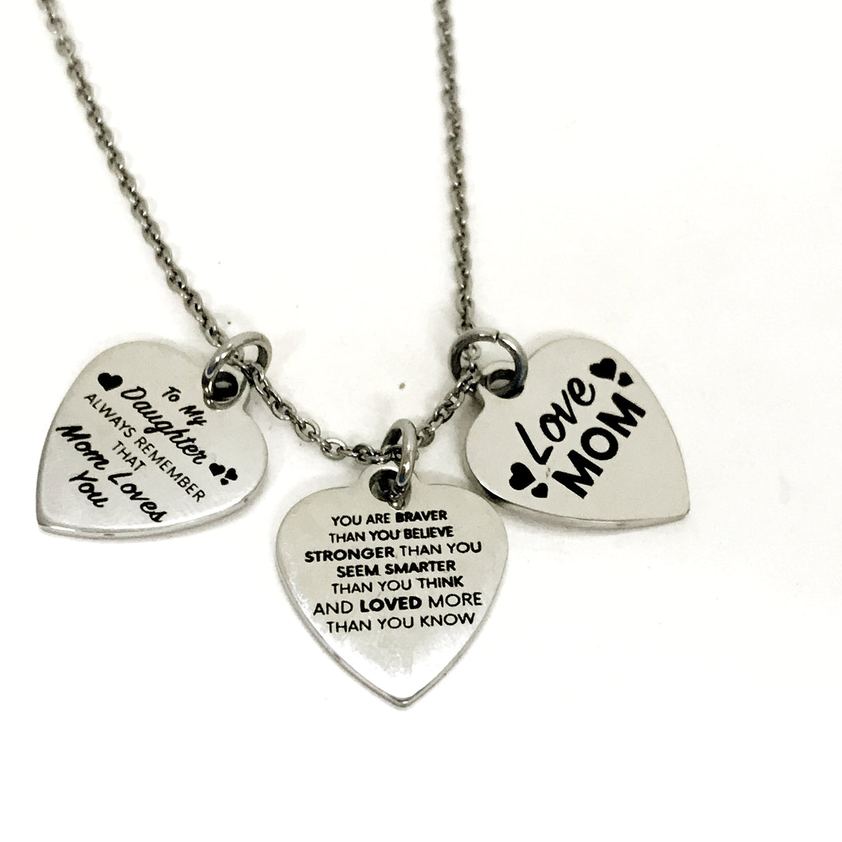 Daughter Necklace, Daughter Gift From Mom, Braver Stronger Smarter Loved Necklace, Mom Loves You Necklace, Daughter Jewelry