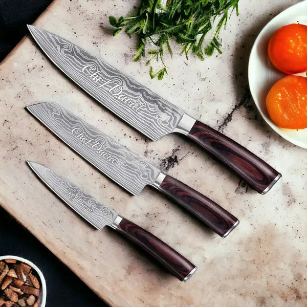 Personalized CHEF KNIFE SET Kitchen Knives Cooking Home Housewarming Birthday Gift for Her Him Mom Dad Men Women Christmas Custom Engraved