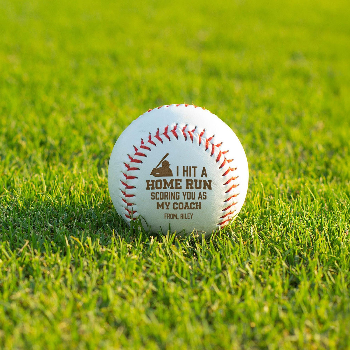 Personalized Baseball Gift - Hit a Home Run Coach Design - Custom Engraved Baseball for Coach