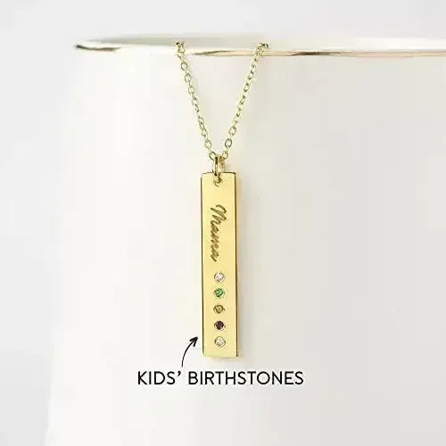 Mom Necklace Birthstone, Birthstone Bar Necklace, Mom Jewelry