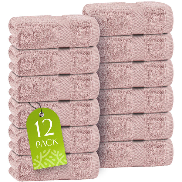 Pink Washcloths Set 12 Pack for Body Face Towel 12x12 Inch Cotton Wash Cloths Bulk  Spa Fingertip Wash Clothes Soft Absorbent Gym Towels