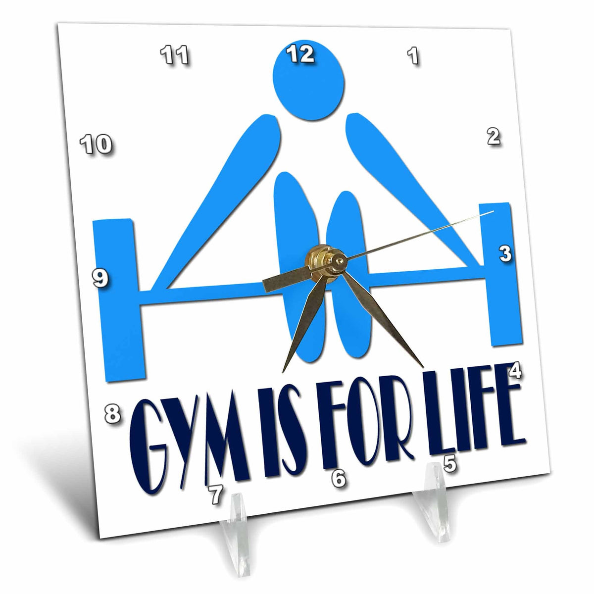 3dRose RinaPiro Fitness Sayings - Gym is for Life. Blue. - Desk Clocks