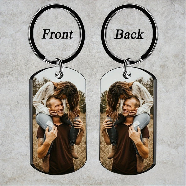 Stainless Steel Necklace Men and Women Personalized Custom Keychain with Pictures - Double Sided Engraving Photo Text Customized Key Chains for Men Boyfriend