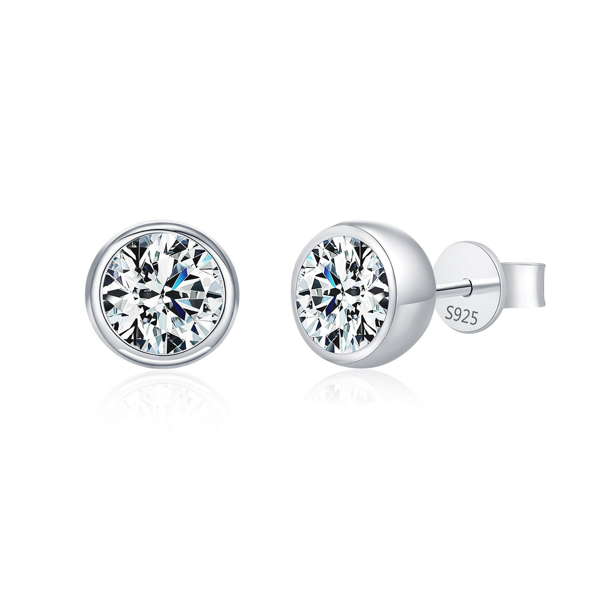 Round D-Color VVS1 Moissanite Stud Earrings in Sterling Silver – Minimalist Geometric Design