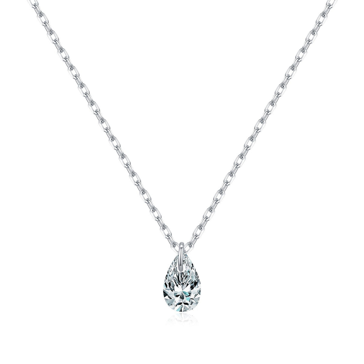 Teardrop D-Color VVS1 Moissanite Pendant Necklace in Sterling Silver – Minimalist Clavicle Chain for Everyday Elegance