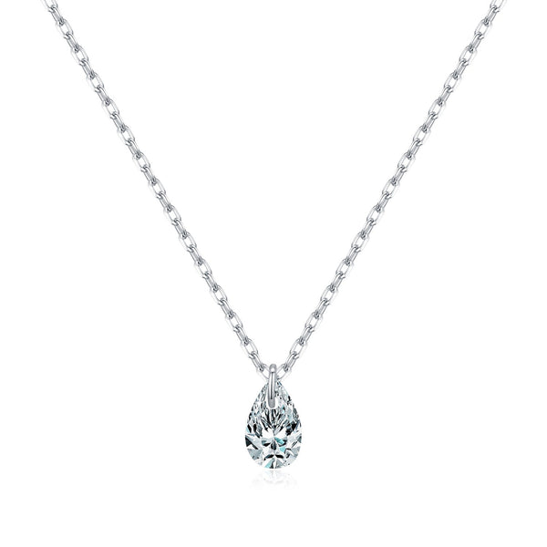 Teardrop D-Color VVS1 Moissanite Pendant Necklace in Sterling Silver – Minimalist Clavicle Chain for Everyday Elegance