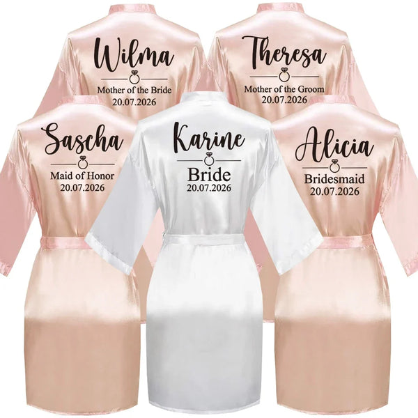 Personalized Text Logo Wedding Bathrobe Bridal Robe Bride Bridesmaid Wedding Robes Woman Bachelorette Hen Party