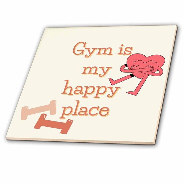 3dRose Dumbell with Text of Gym is My Happy Place - Tiles (ct-376845)