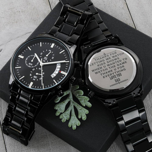 Thank You Dad Black Chronograph Premium Quality Watch - Father's Day Gift Engraving Chronograph Watch