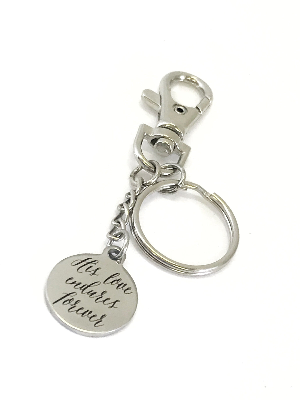 Christian Keychain Gift, His Love Endures Forever, Clip On Keyring, Purse Clip, Purse Charm, Keychain Charm, Bible Verse Charm, Psalm 136
