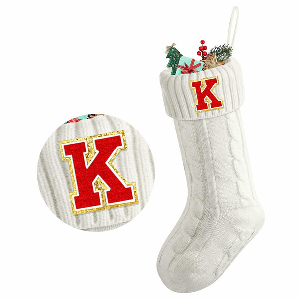 Honeysea 19.68" White Initial Christmas Stocking Vintage Holiday Decoration