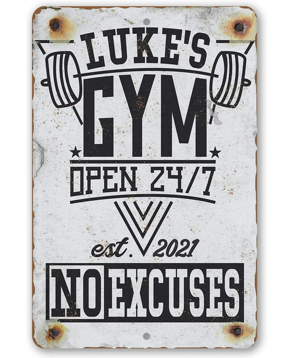 Personalized - Gym 24/7 No Excuses - Metal Sign